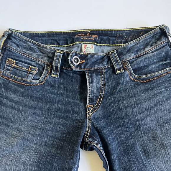 Silver Jeans Womens 28 x 33 Tuesday Low Rise Embroidered Boot Cut Dark Wash Blue - Picture 2 of 16